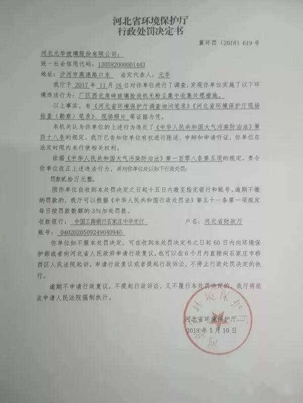 沙河玻璃廠(chǎng)被處罰